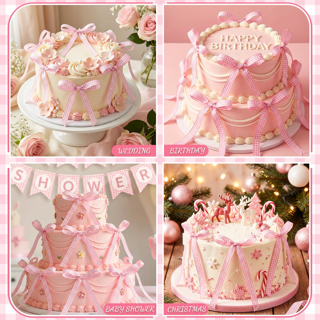 30 Pack Bow Cake Toppers Pink Ribbon Bows for Cake Back to School Decor