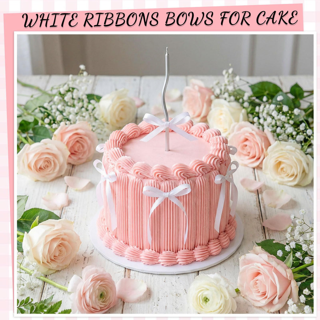 30 Pack Bow Cake Toppers Pink Ribbon Bows for Cake Back to School Decor