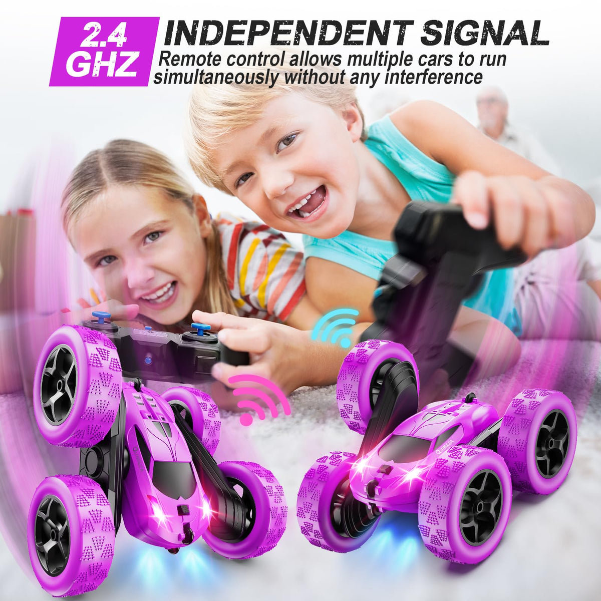 QUNREDA Remote Control Car, RC Cars Toys for Kids Ages 6-12, 4WD Stunt Car with LED Lights & 360° Flips, 2.4GHz, Upgraded USB-C Modular Batteries, 8-10 Year Old Boys Birthday Gift 1-Blue