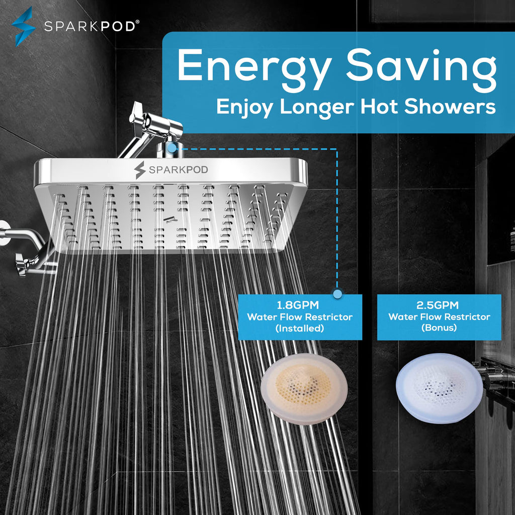 SparkPod Rain Shower Head, 6 Inch Round, Luxury Polished Chrome Finish