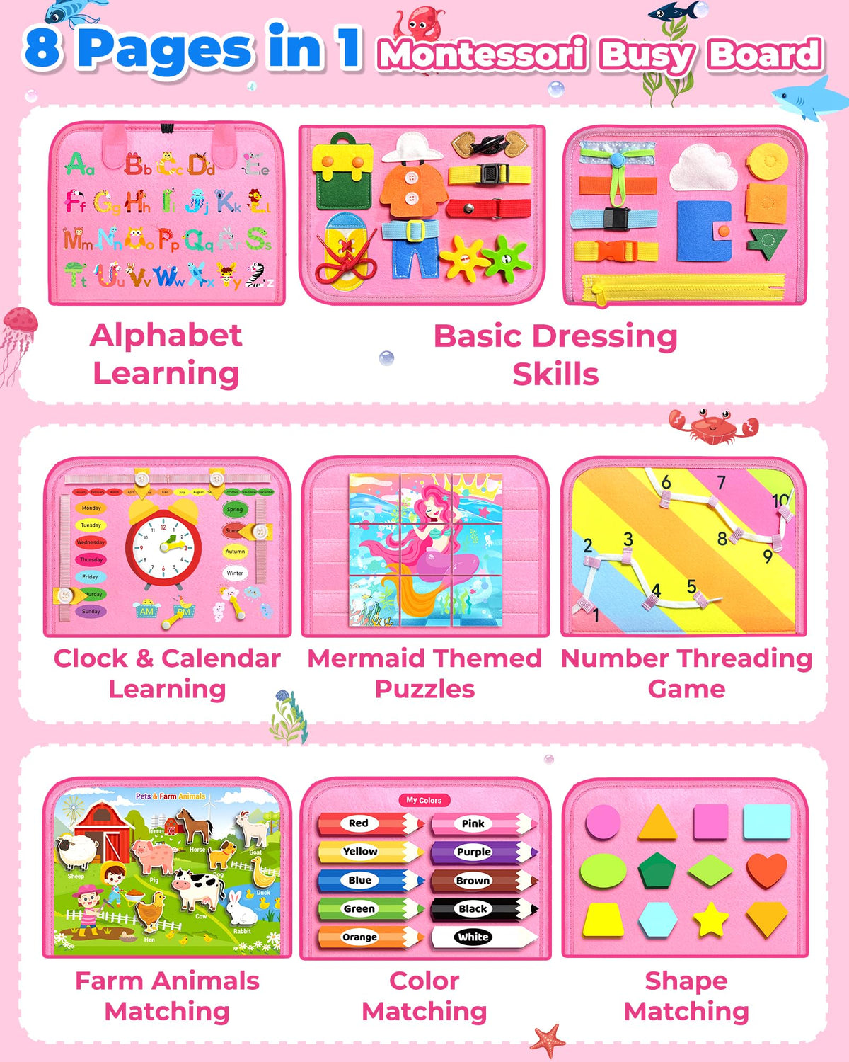 Gojmzo Busy Board Montessori Toys for Toddler Boy Girl Gifts Busy Book