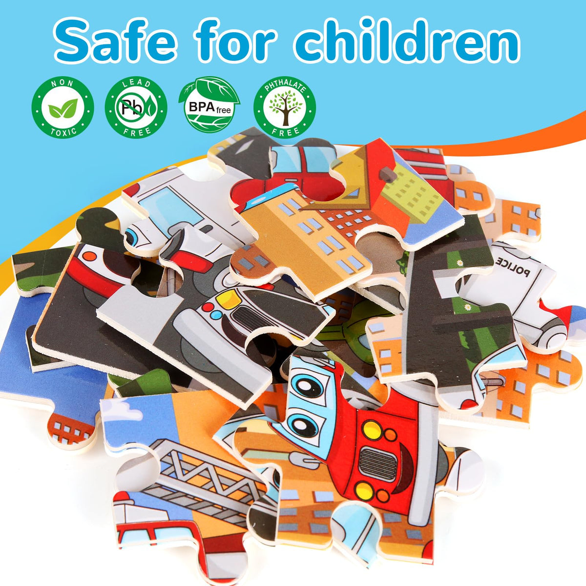 Wooden Educational Jigsaw Puzzles for Preschool Kids Ages 3-5, 4-Pack with 20 Pieces Dinosaur, Space, Transportation Wood Puzzles Set, Kids Brain Teaser Toys, Gifts for Boys Girls Ages 3 4 5 6