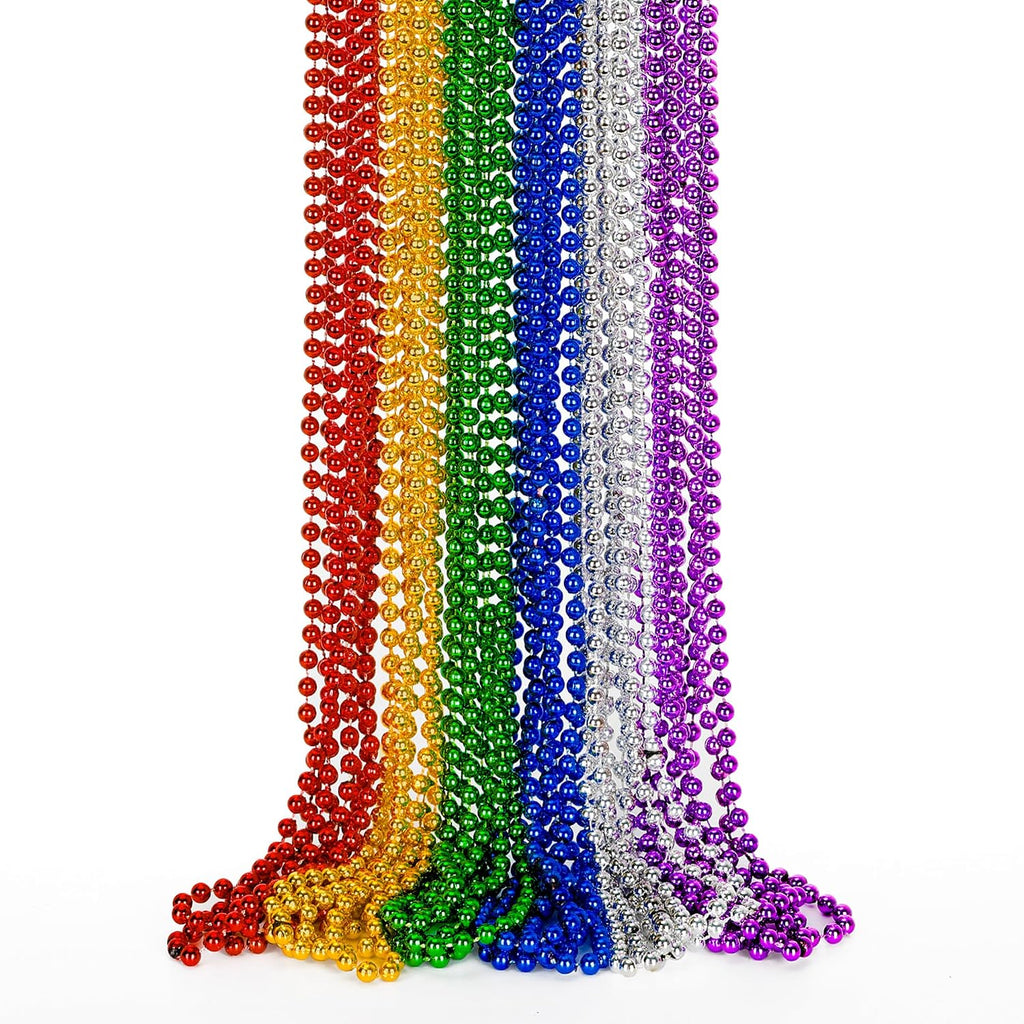EOBOH Mardi Gras Beads, 12PCS Bead Necklace Party Favors, Metallic 6 Kinds of 33" Beaded Necklaces Costumes Stuff, Festival Parade Throw Accessory Sets for Mardi Gras Celebrations Decorations
