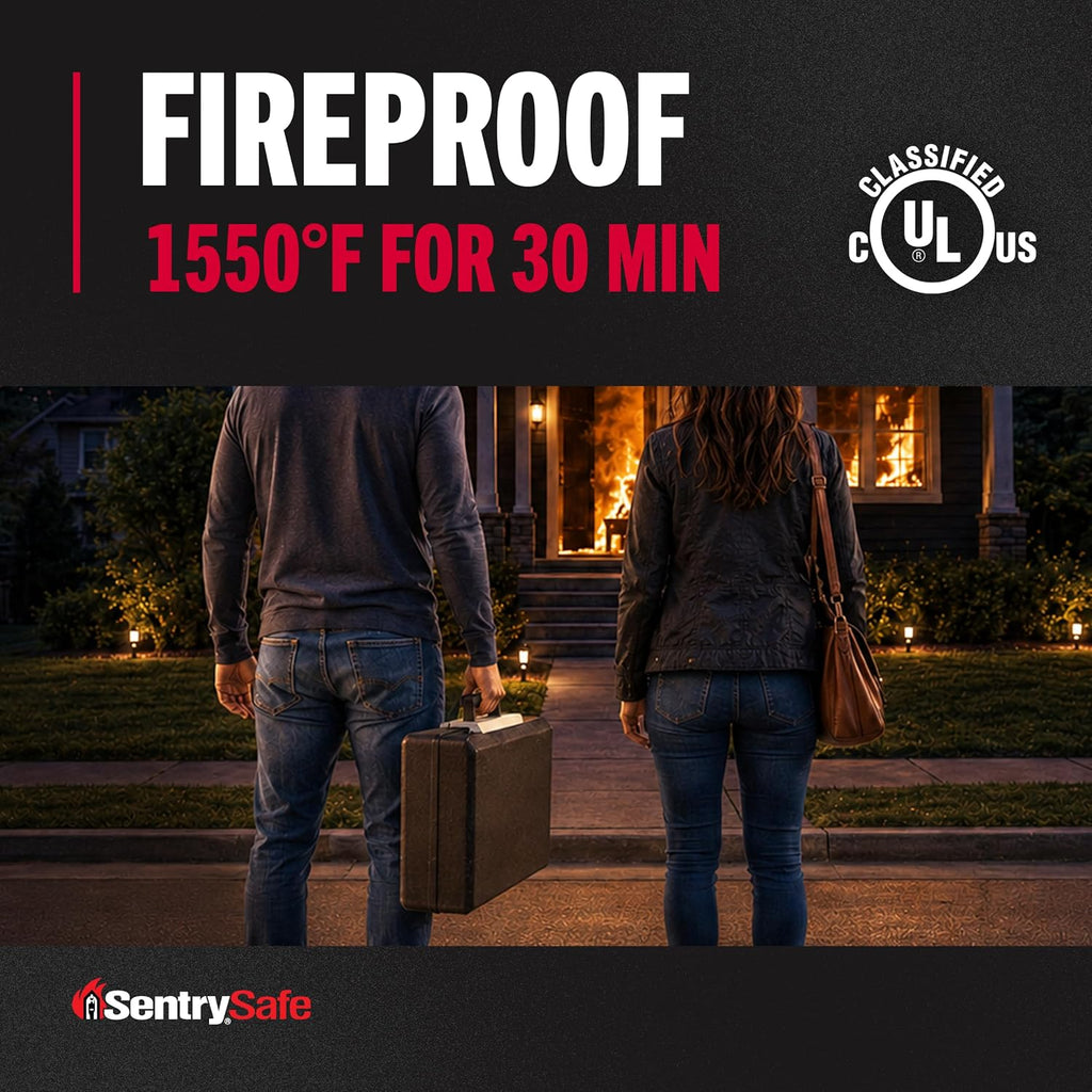SentrySafe Fireproof Safe Box with Key Lock, Chest Safe with Carrying Handle to Secure Money, Jewelry, Documents, 0.25 Cubic Feet, 6.3 x 15.3 x 12.1 Inches, 1160