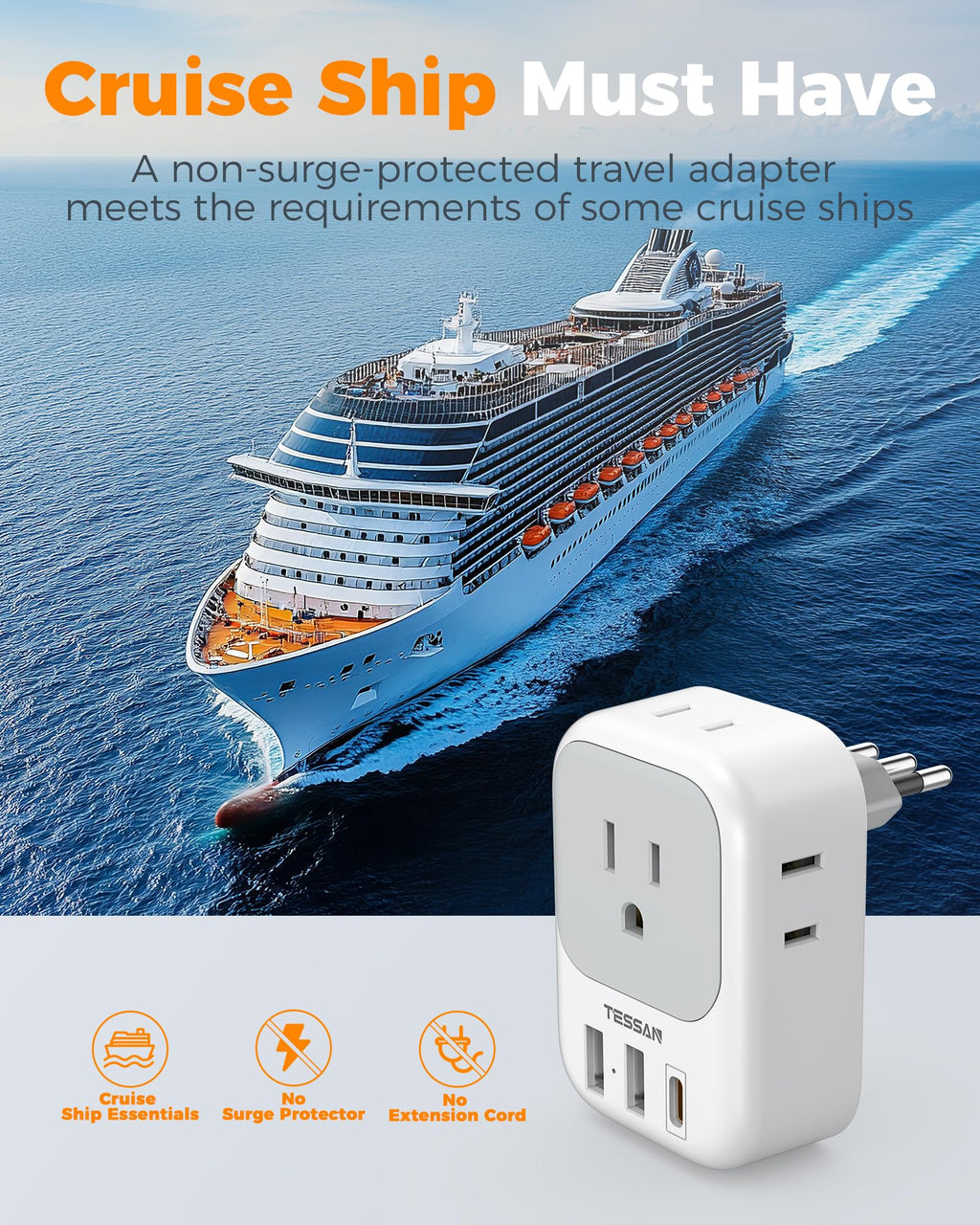 TESSAN European Travel Plug Adapter 2 Pack, Type C Plug