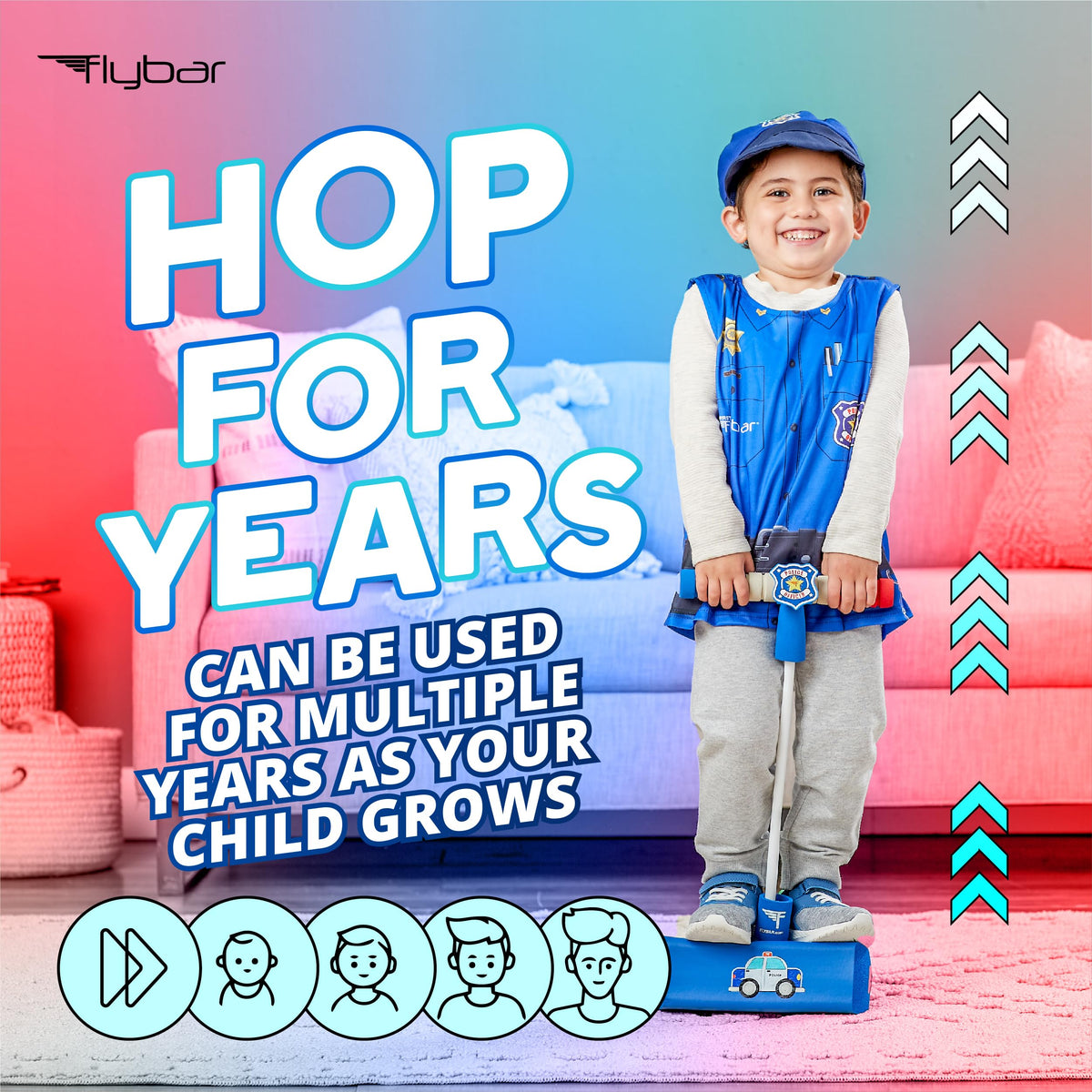 Flybar My First Foam Pogo Jumper for Kids Fun and Safe Pogo Stick, Durable Foam and Bungee Jumper for Ages 3 and up Toddler Toys, Supports up to 250lbs (Blue)