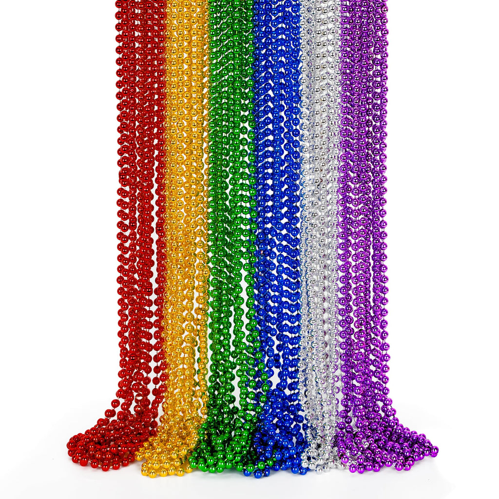 EOBOH Mardi Gras Beads, 12PCS Bead Necklace Party Favors, Metallic 6 Kinds of 33" Beaded Necklaces Costumes Stuff, Festival Parade Throw Accessory Sets for Mardi Gras Celebrations Decorations