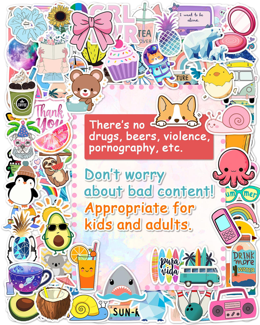 600 Pcs/Pack Water Bottle Stickers for Kids, Cute Vinyl Waterproof Stickers