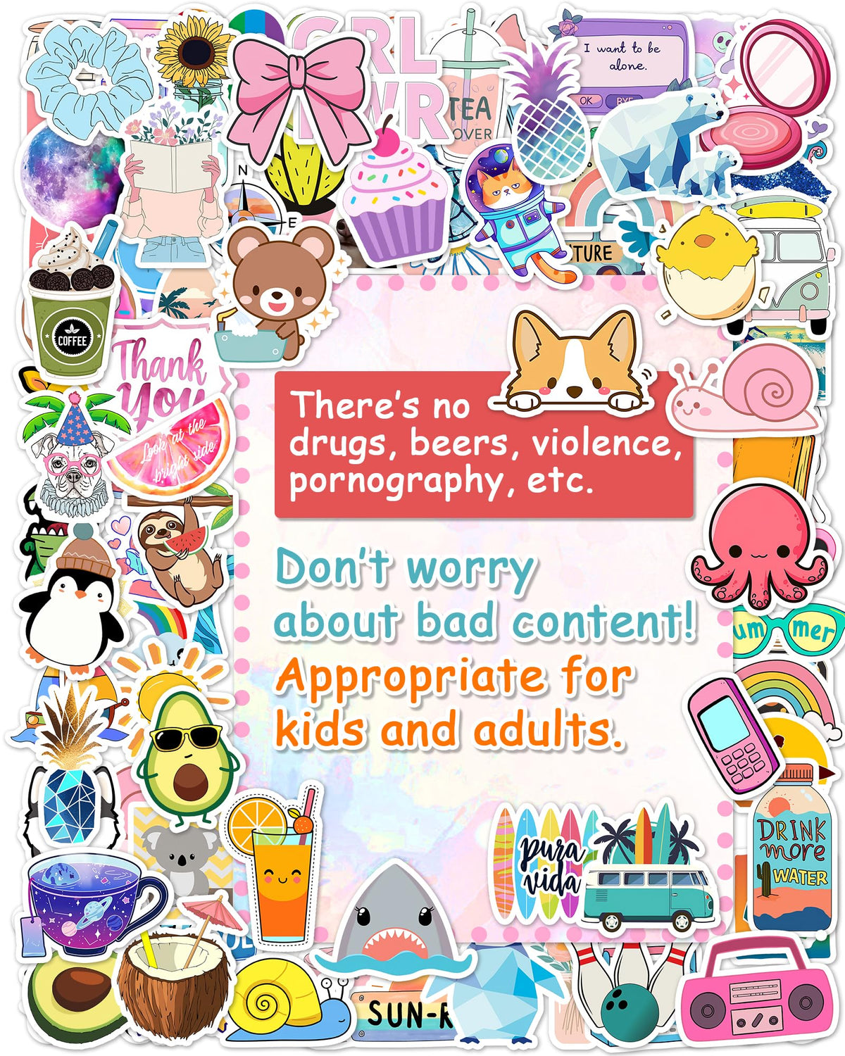 600 Pcs/Pack Water Bottle Stickers for Kids, Cute Vinyl Waterproof Stickers