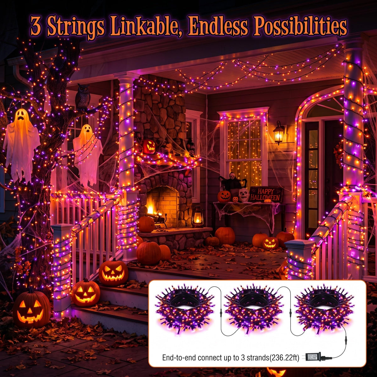 Brizled LED Halloween Lights Indoor Outdoor Orange & Purple String Light