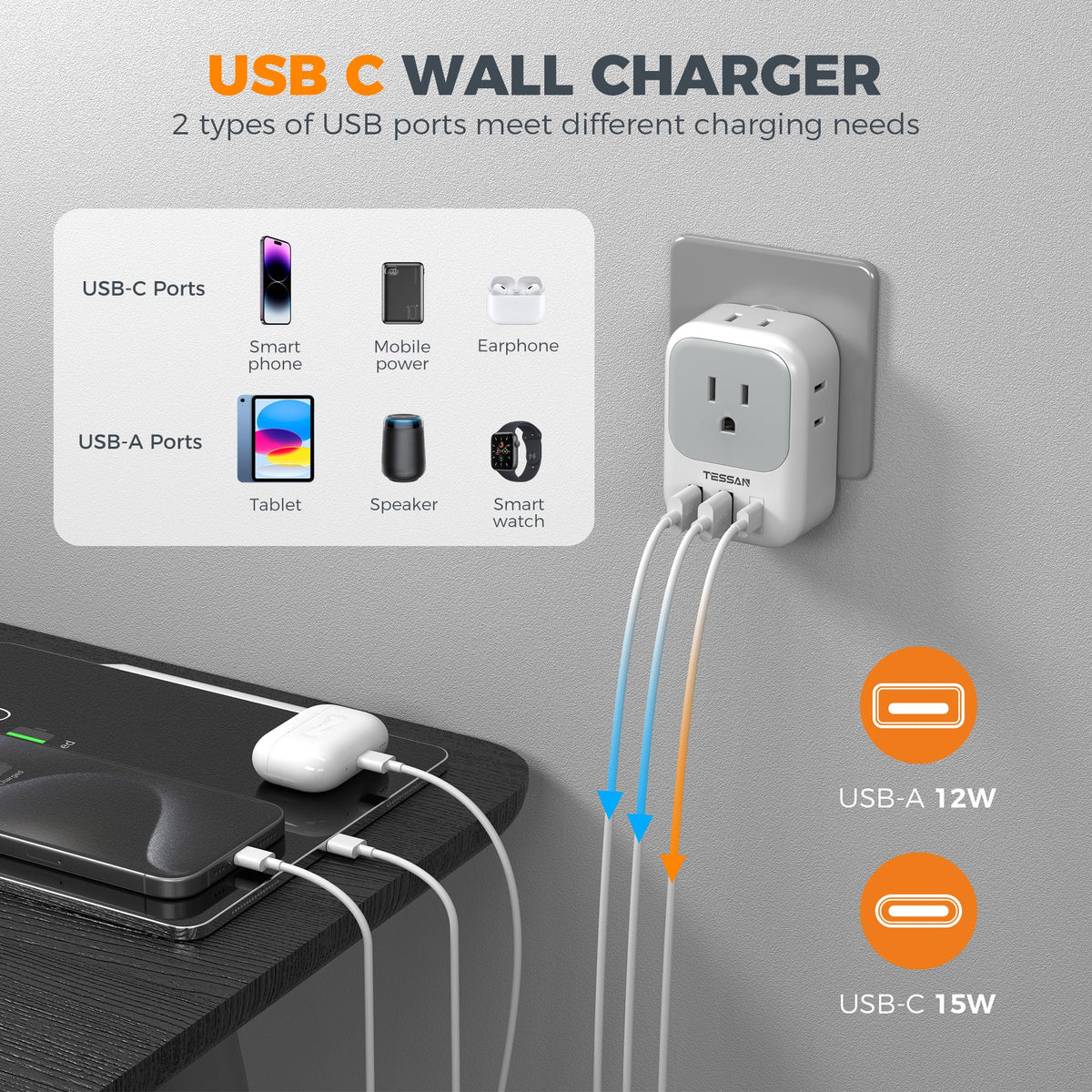 TESSAN European Travel Plug Adapter 2 Pack, Type C Plug