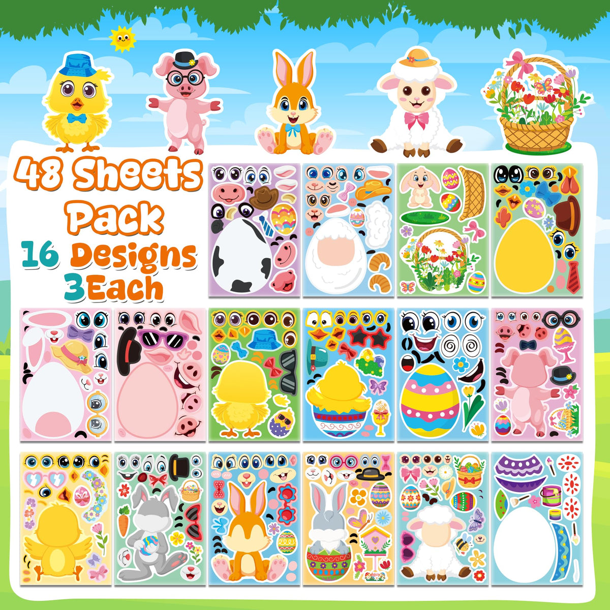 Stickers for Kids Toddler Party Favors Crafts - 48 Sheets