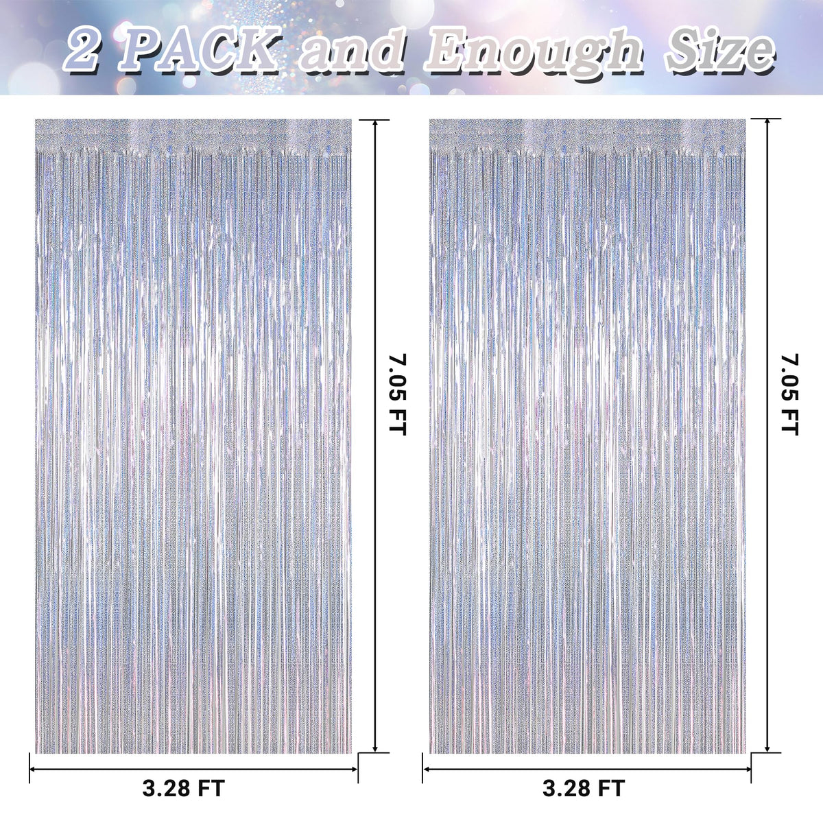 ZATAYE 2 Pack Red Silver Blue Foil Curtain Streamer Decorations