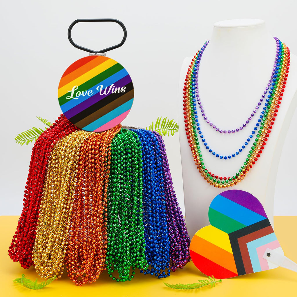 EOBOH Mardi Gras Beads, 12PCS Bead Necklace Party Favors, Metallic 6 Kinds of 33" Beaded Necklaces Costumes Stuff, Festival Parade Throw Accessory Sets for Mardi Gras Celebrations Decorations