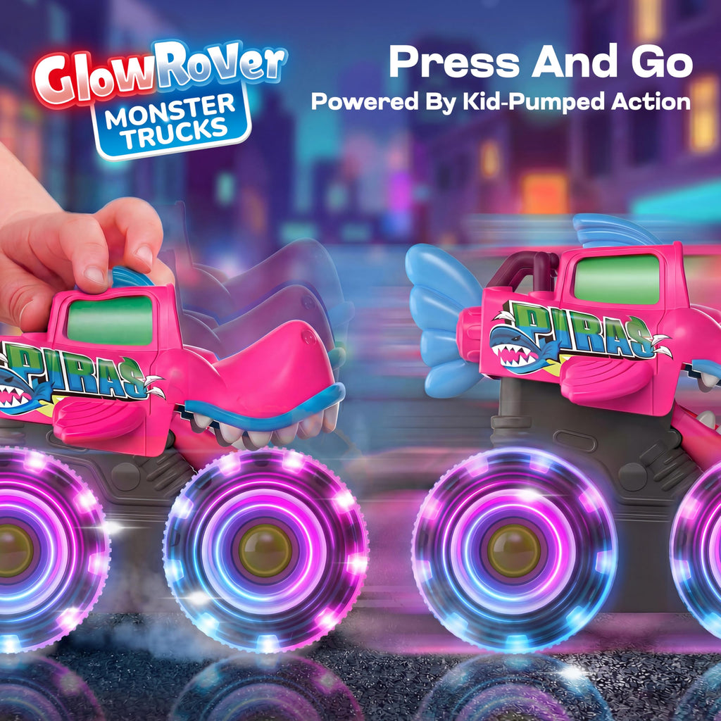 JOYIN 3 Pack Monster Truck Toy, Light Up Cars Press and Go Dinosaur Trucks