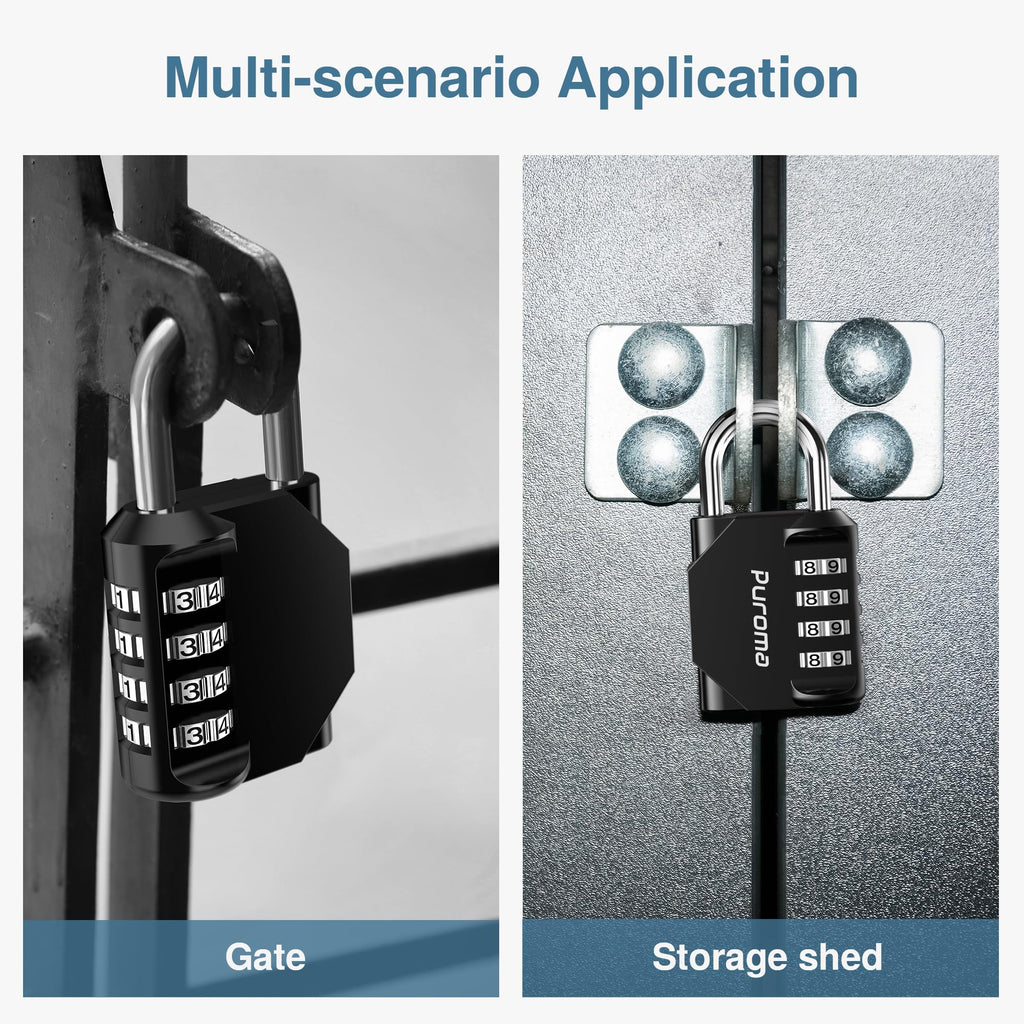 Puroma 2 Pack Combination Lock Locker 4 Digits Combo Padlock Gym Black