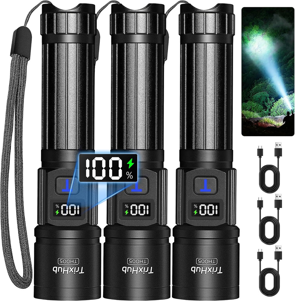 TrixHub Rechargeable Flashlights 3 Pack Super Bright High Lumens Flashlight