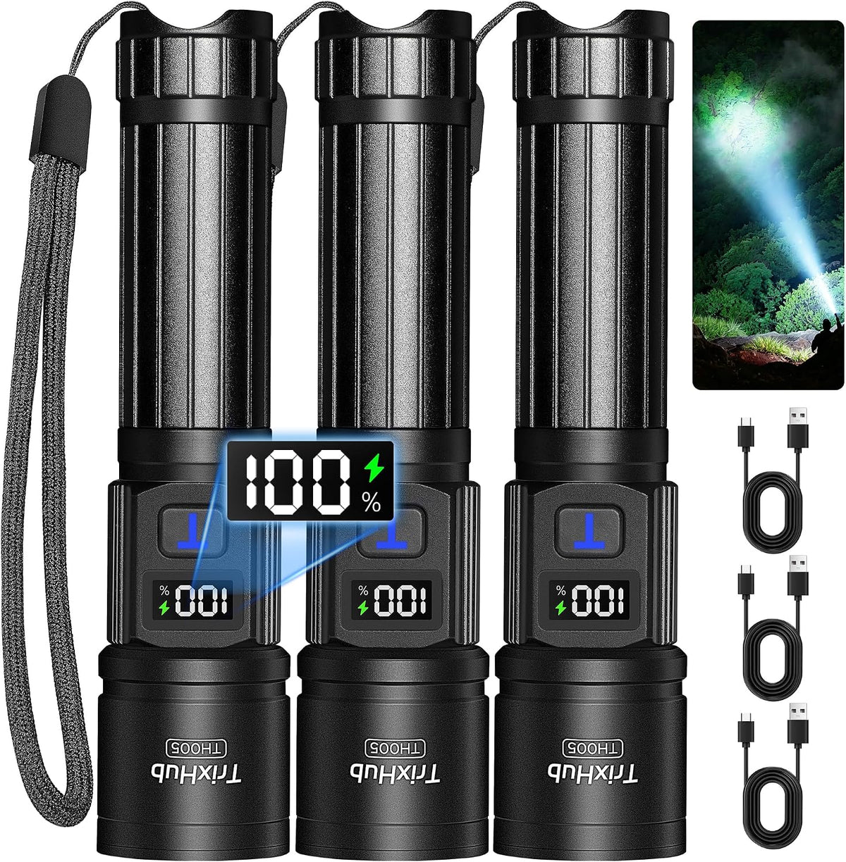 TrixHub Rechargeable Flashlights 3 Pack Super Bright High Lumens Flashlight