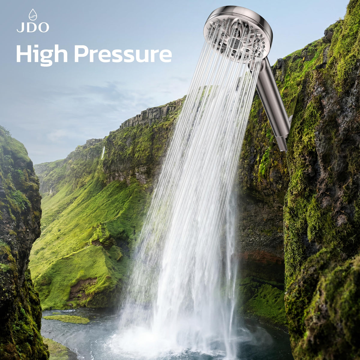 JDO High‑Pressure 6‑Setting Handheld Shower Head, 4.7 Inch Chrome Premium