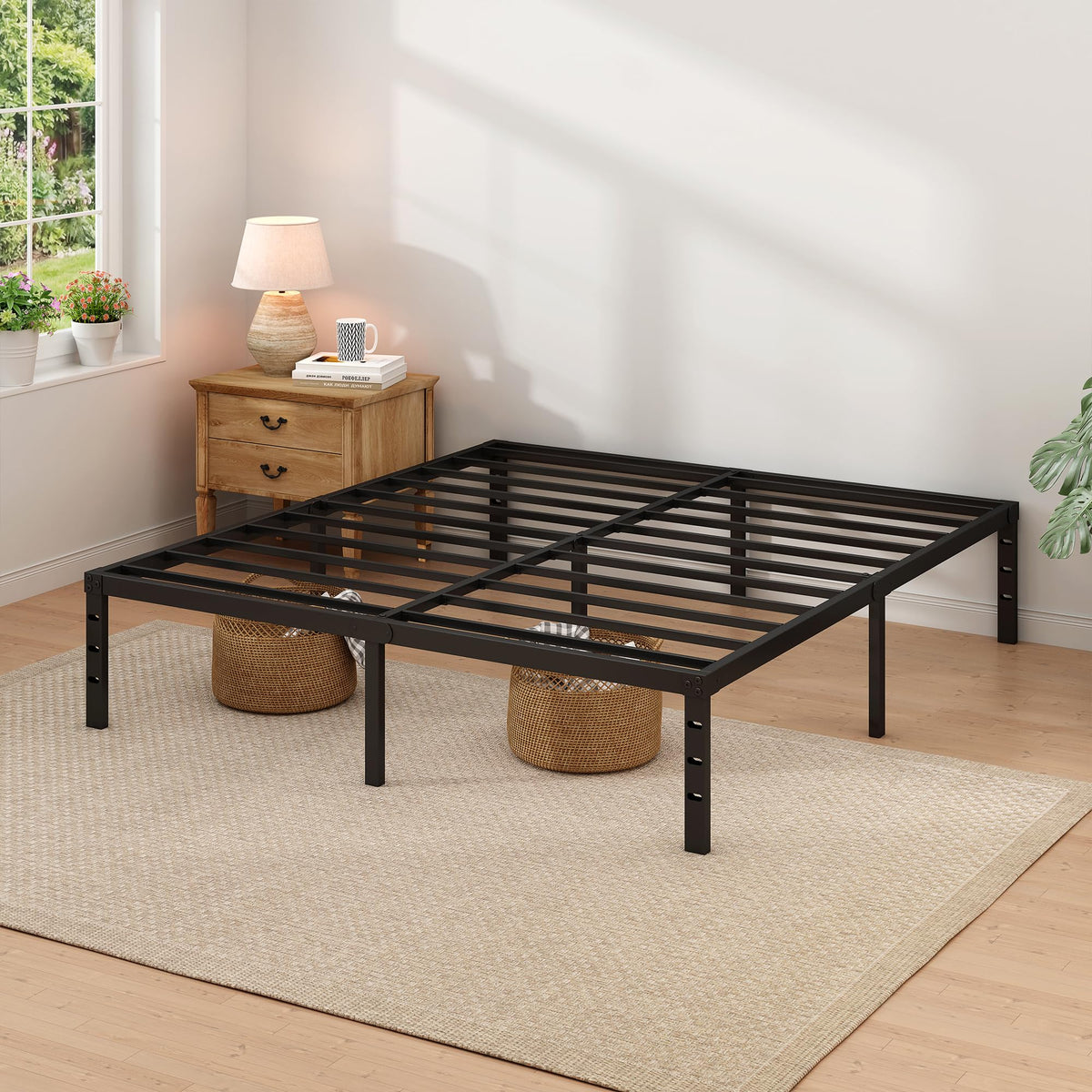 NEW JETO Metal Bed Frame,Queen Size Bed Frame with Storage Space,14 Inch
