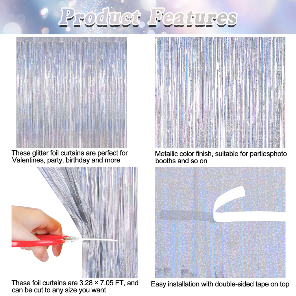 ZATAYE 2 Pack Red Silver Blue Foil Curtain Streamer Decorations