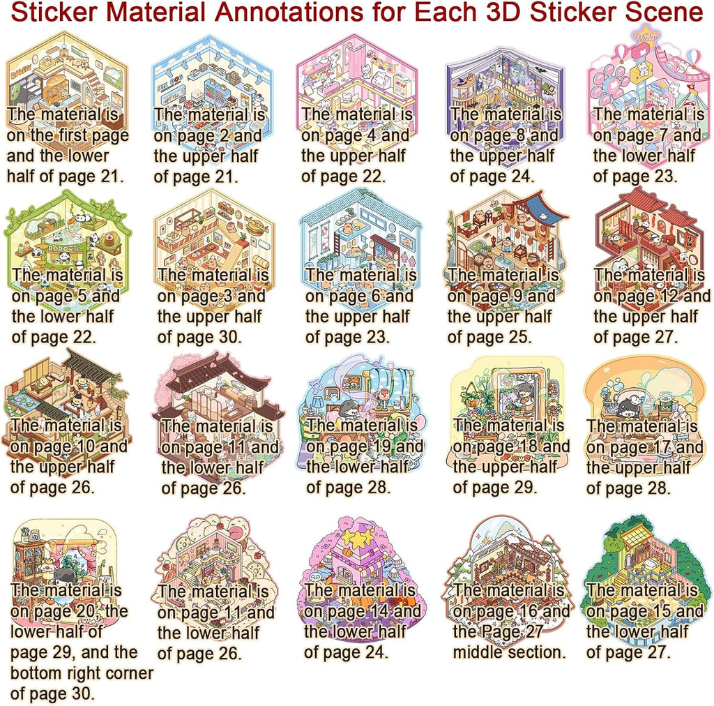 20 Sets DIY 3D Sticker Scene Book for Kids Adults Cozy Room Sticker Therapy