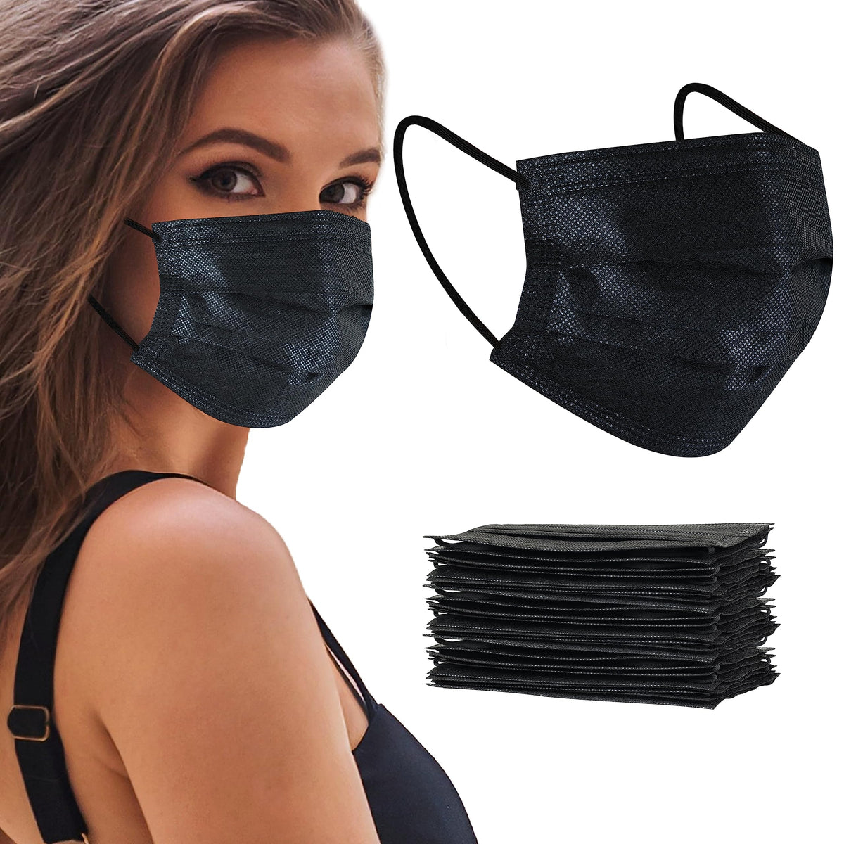 akgk KN95 Face Mask 50 PCS, Breathable Protection Masks, 5-Ply KN95 Black Masks, Cup Dust Safety Masks