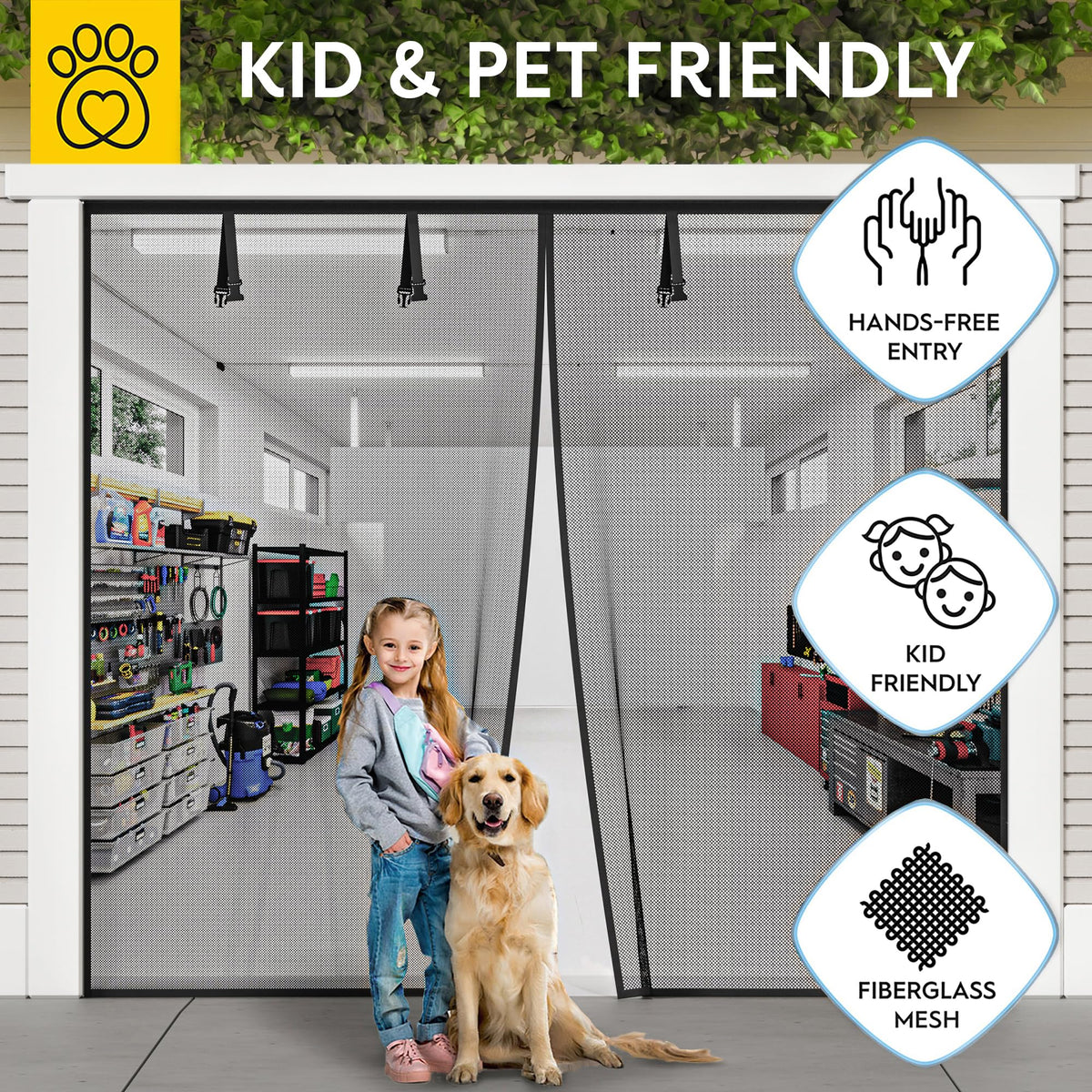 AUGO Magnetic Screen Door - Self Sealing, Heavy Duty, Hands Free Mesh Partition Keeps Bugs Out - Pet and Kid Friendly - Patent Pending Keep Open Feature - 38 Inch x 83 Inch