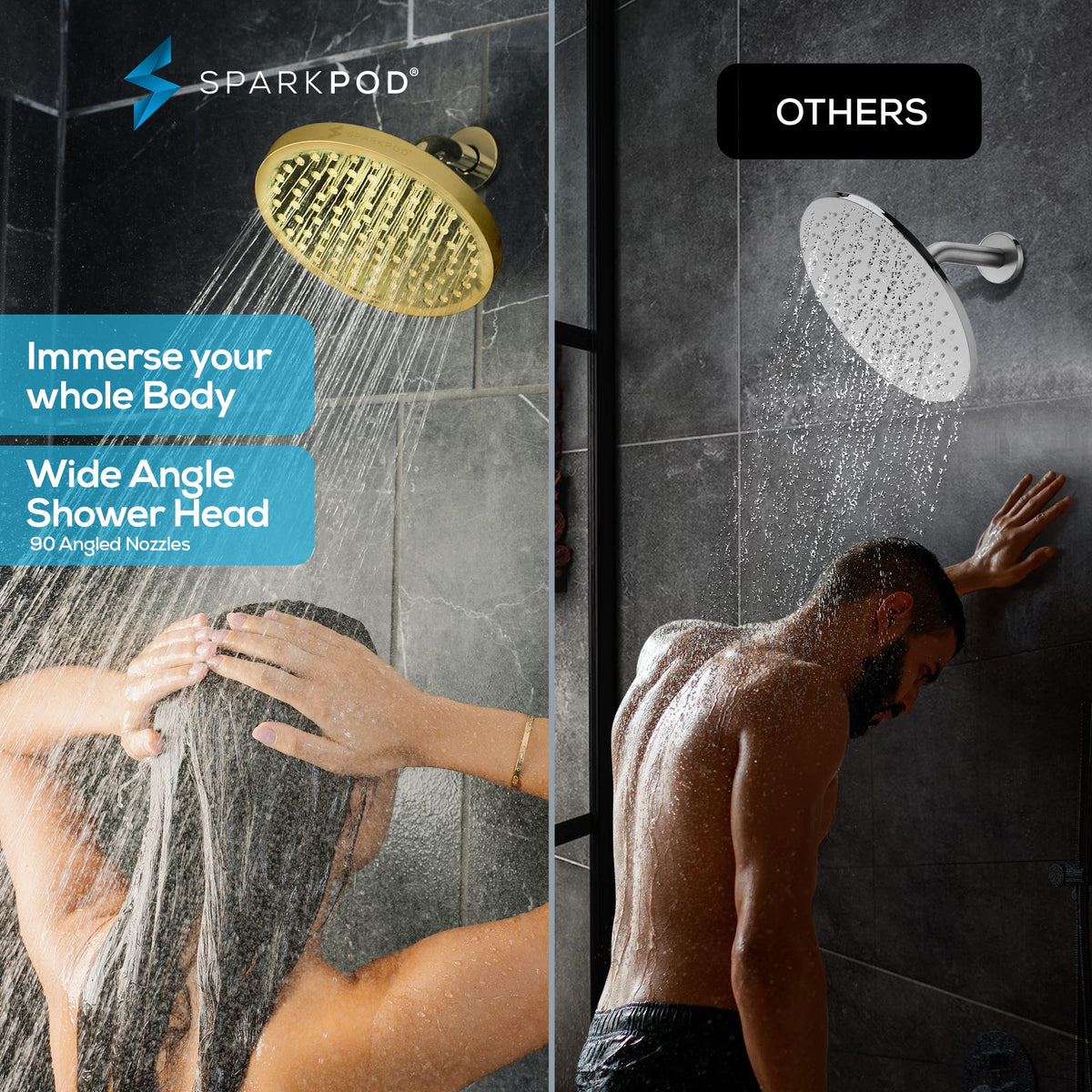 SparkPod Rain Shower Head, 6 Inch Round, Luxury Polished Chrome Finish