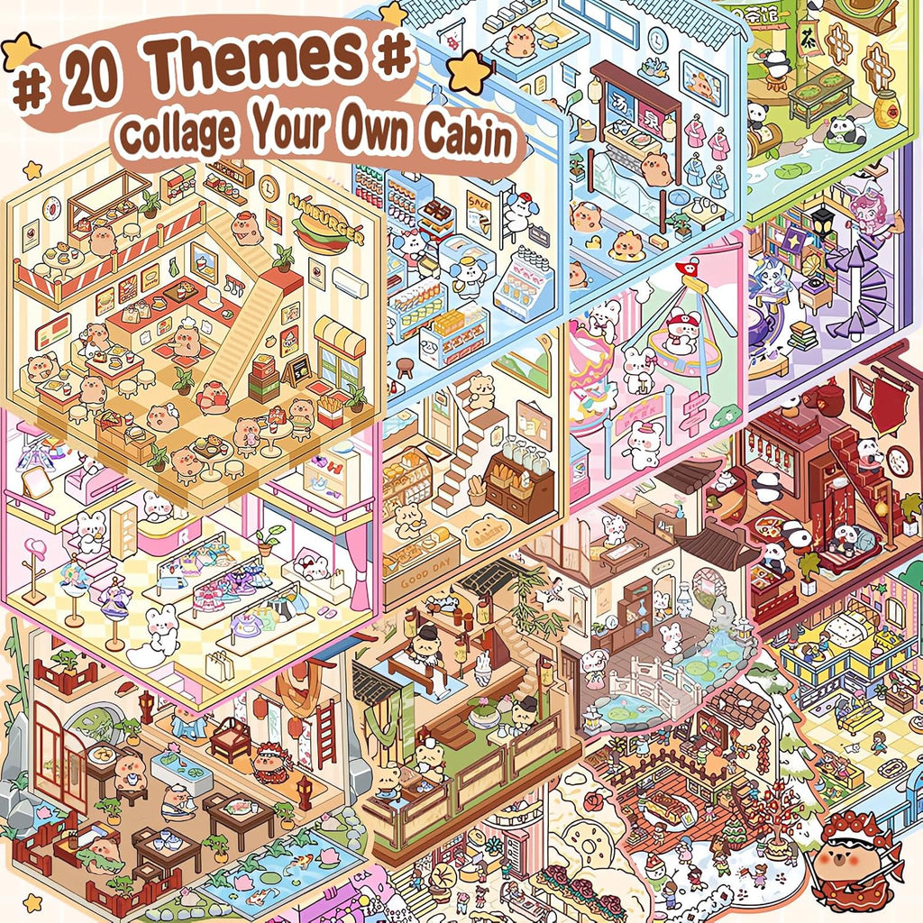 20 Sets DIY 3D Sticker Scene Book for Kids Adults Cozy Room Sticker Therapy