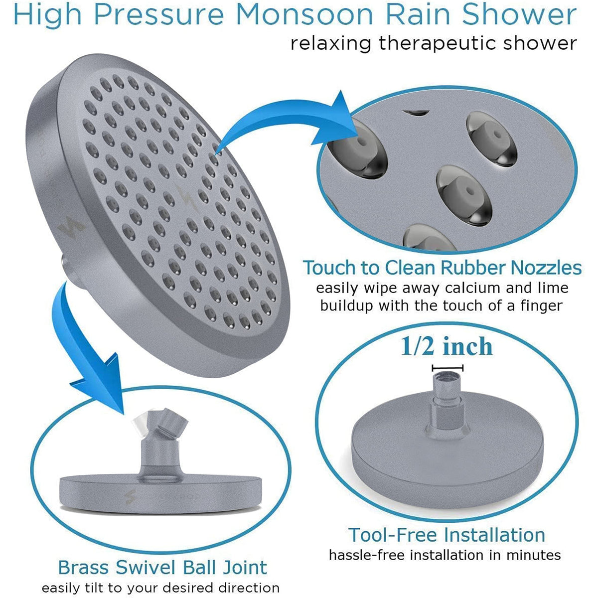 SparkPod Rain Shower Head, 6 Inch Round, Luxury Polished Chrome Finish
