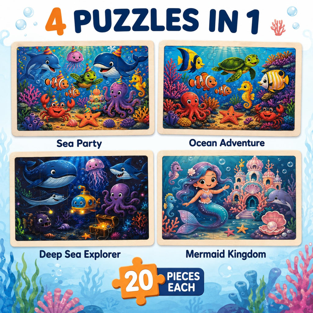 Wooden Educational Jigsaw Puzzles for Preschool Kids Ages 3-5, 4-Pack with 20 Pieces Dinosaur, Space, Transportation Wood Puzzles Set, Kids Brain Teaser Toys, Gifts for Boys Girls Ages 3 4 5 6