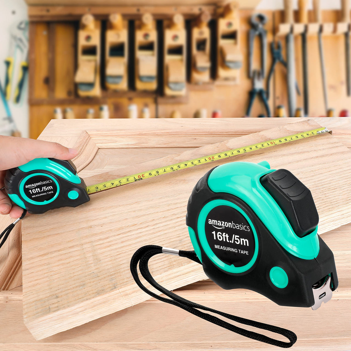 Amazon Basics Retractable Tape Measure with Metric and SAE Measurements, 16ft/5m, Belt Clip, Readable, Pink