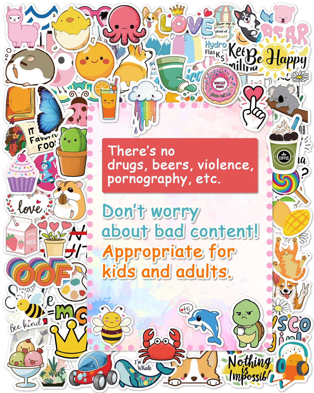 600 Pcs/Pack Water Bottle Stickers for Kids, Cute Vinyl Waterproof Stickers