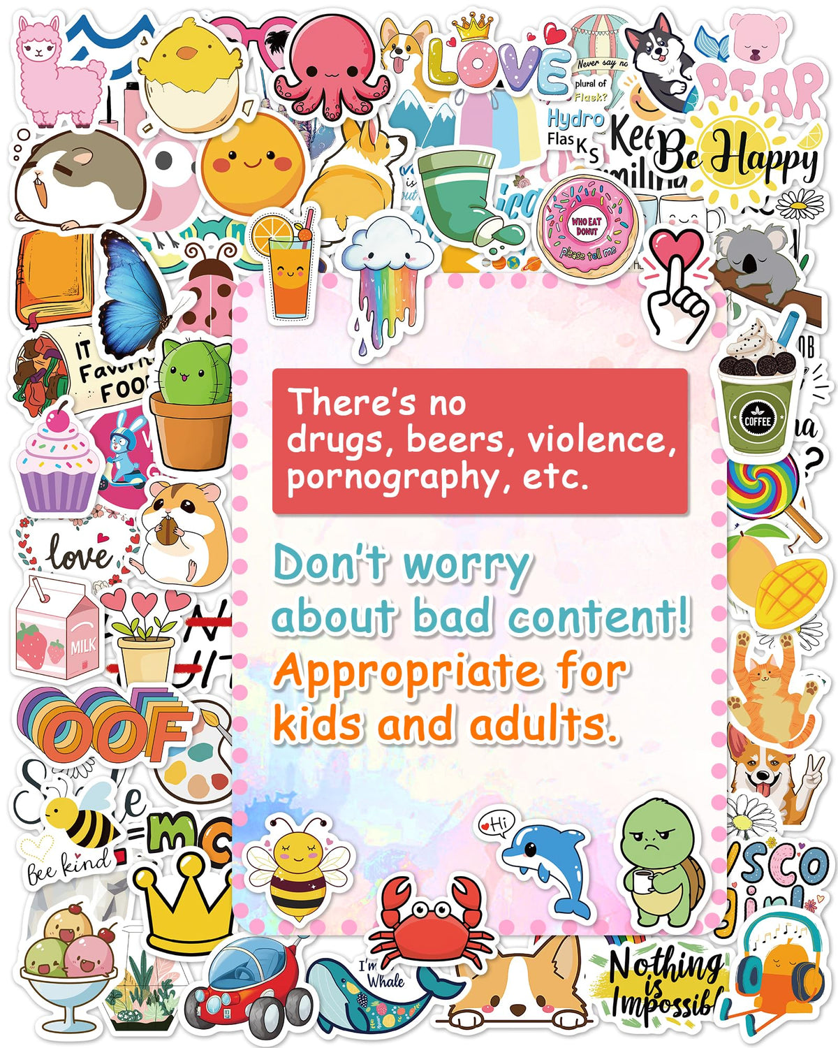 600 Pcs/Pack Water Bottle Stickers for Kids, Cute Vinyl Waterproof Stickers
