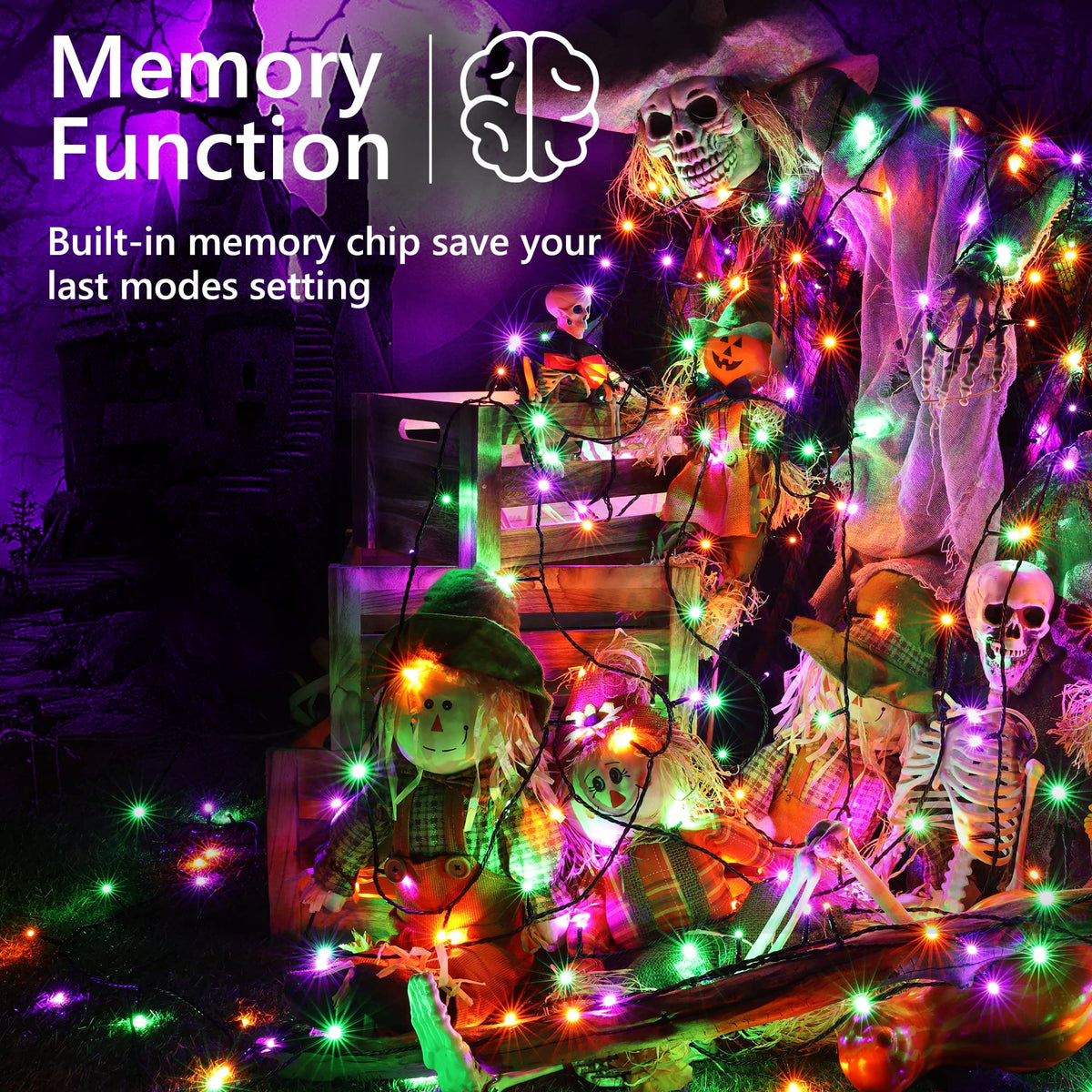 Brizled LED Halloween Lights Indoor Outdoor Orange & Purple String Light