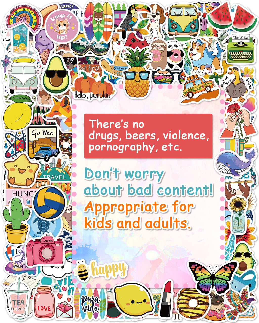 600 Pcs/Pack Water Bottle Stickers for Kids, Cute Vinyl Waterproof Stickers