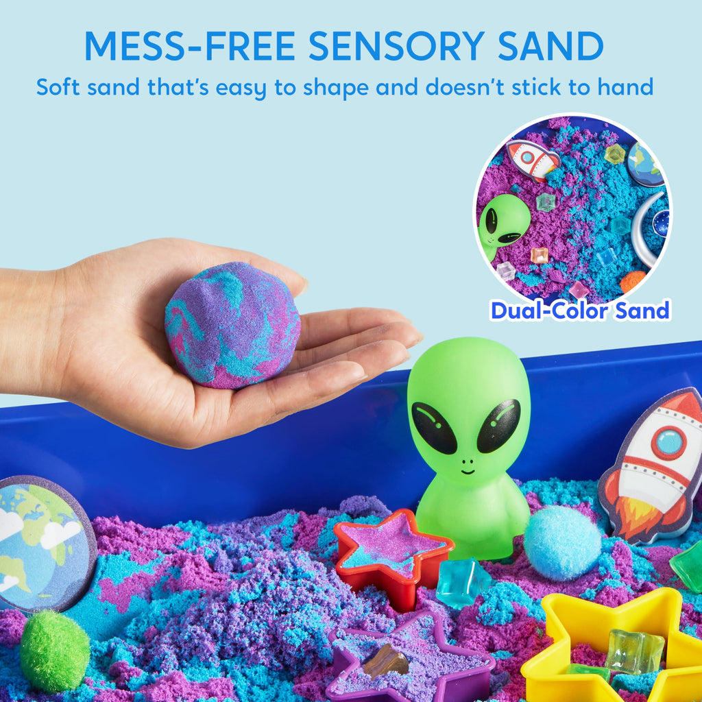 JOVA Klever Kits Construction Sensory Bin for Kids with Glow in The Dark Stones, Sandbox with Lid Castle Building kit, Preschool Learning Activities Gifts for Boys Girls Age 3+