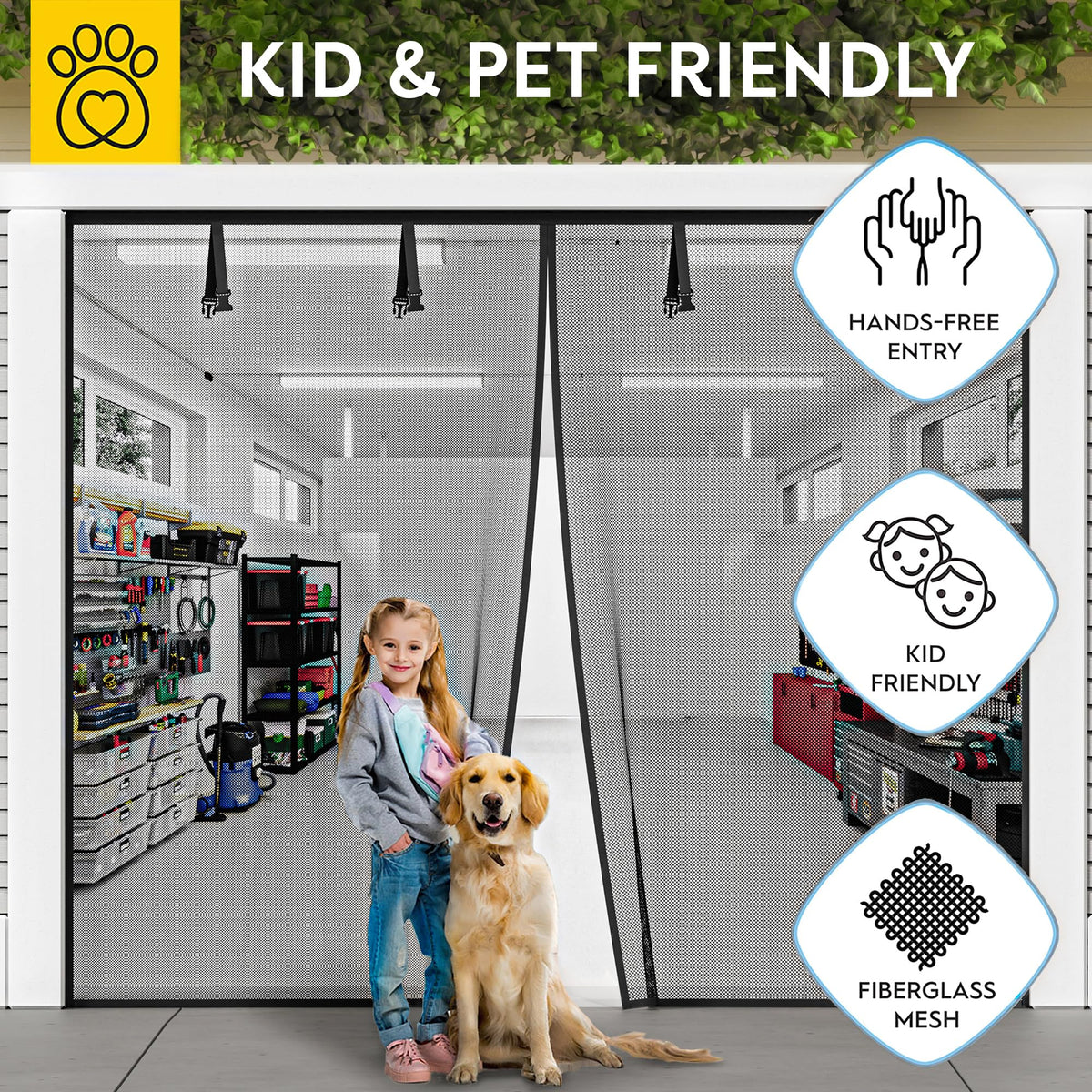 AUGO Magnetic Screen Door - Self Sealing, Heavy Duty, Hands Free Mesh Partition Keeps Bugs Out - Pet and Kid Friendly - Patent Pending Keep Open Feature - 38 Inch x 83 Inch