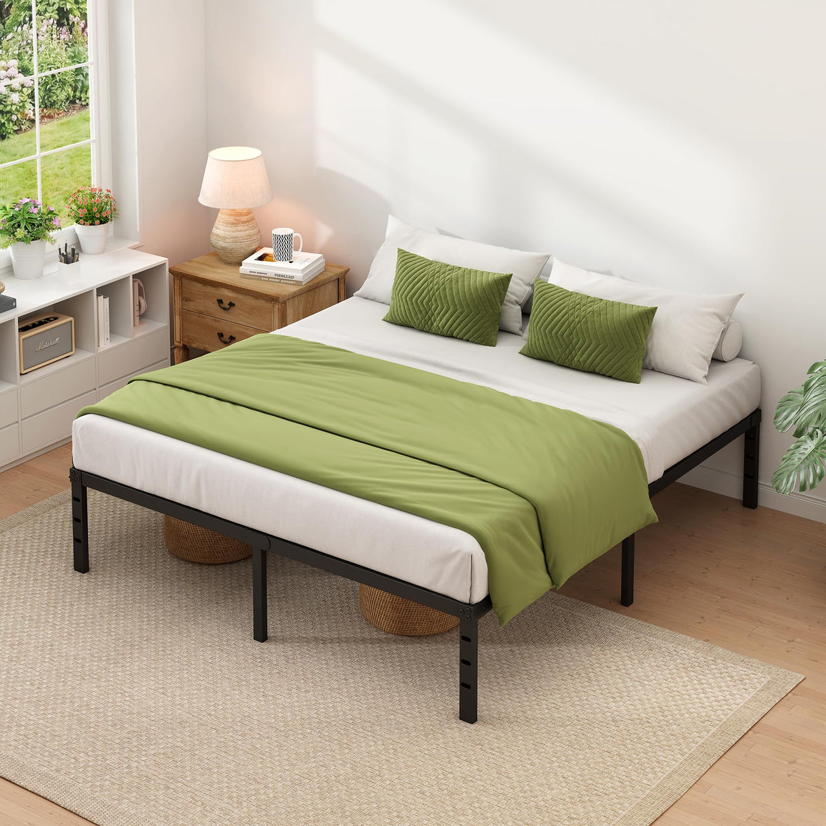 NEW JETO Metal Bed Frame,Queen Size Bed Frame with Storage Space,14 Inch