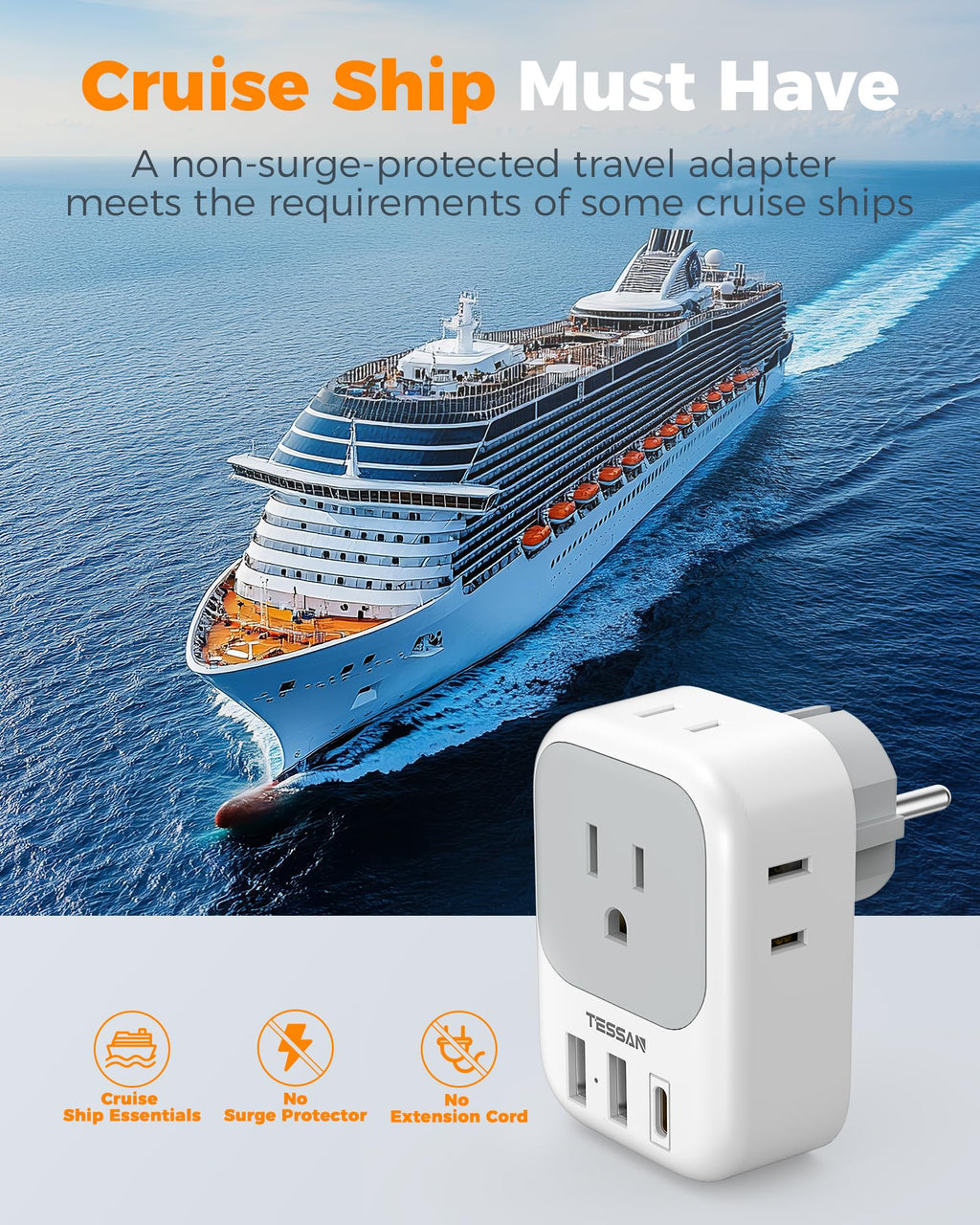 TESSAN European Travel Plug Adapter 2 Pack, Type C Plug