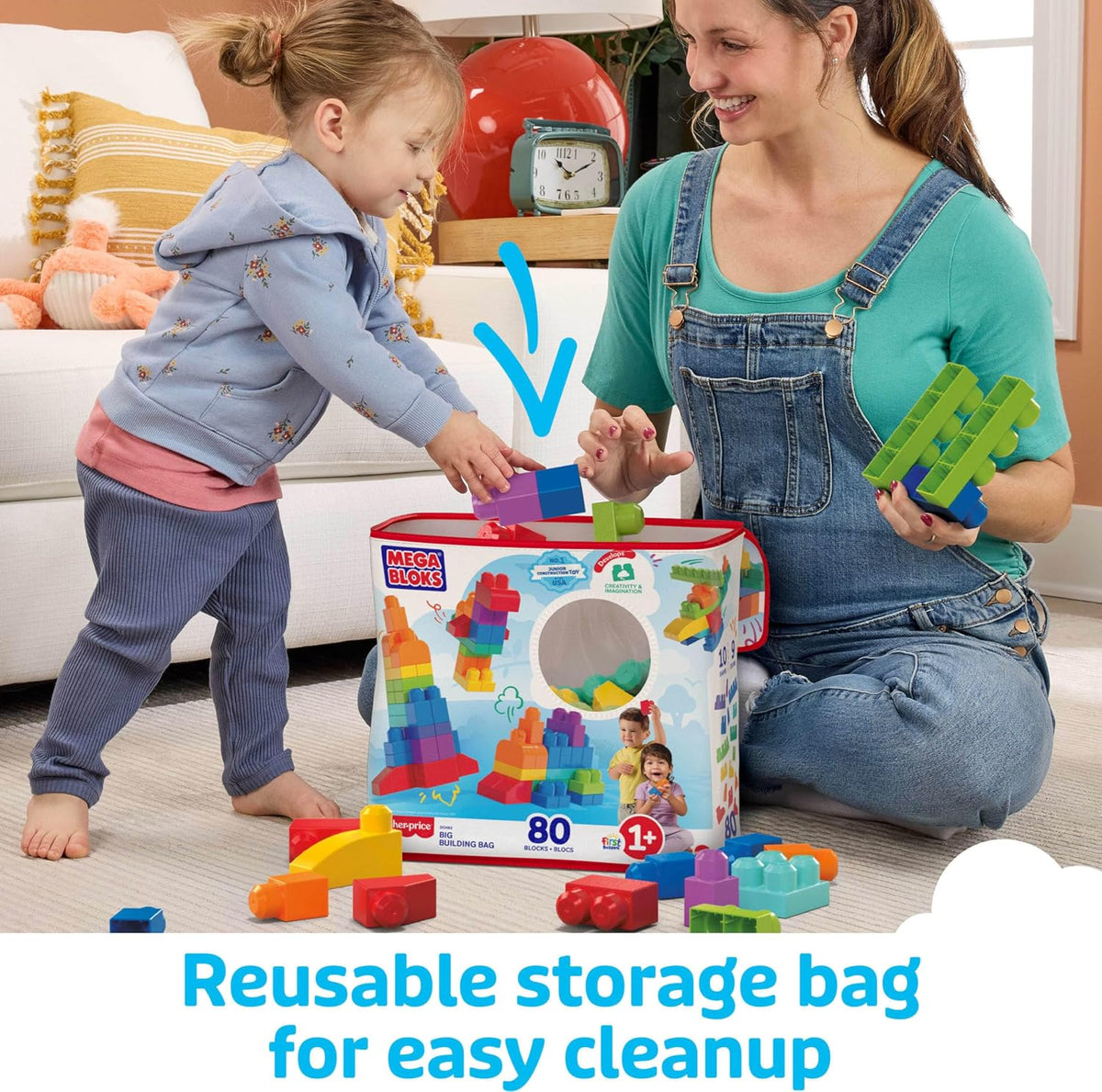 MEGA BLOKS First Builders Big Building Bag Toddler Blocks Toy Blue