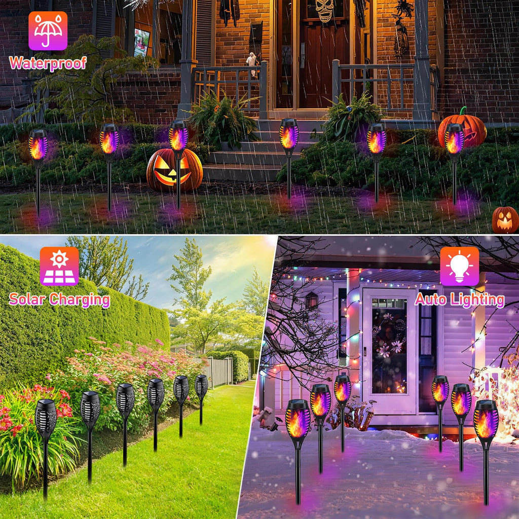 Halloween Decorations Outdoor Flickering Flame Purple Halloween Solar Light