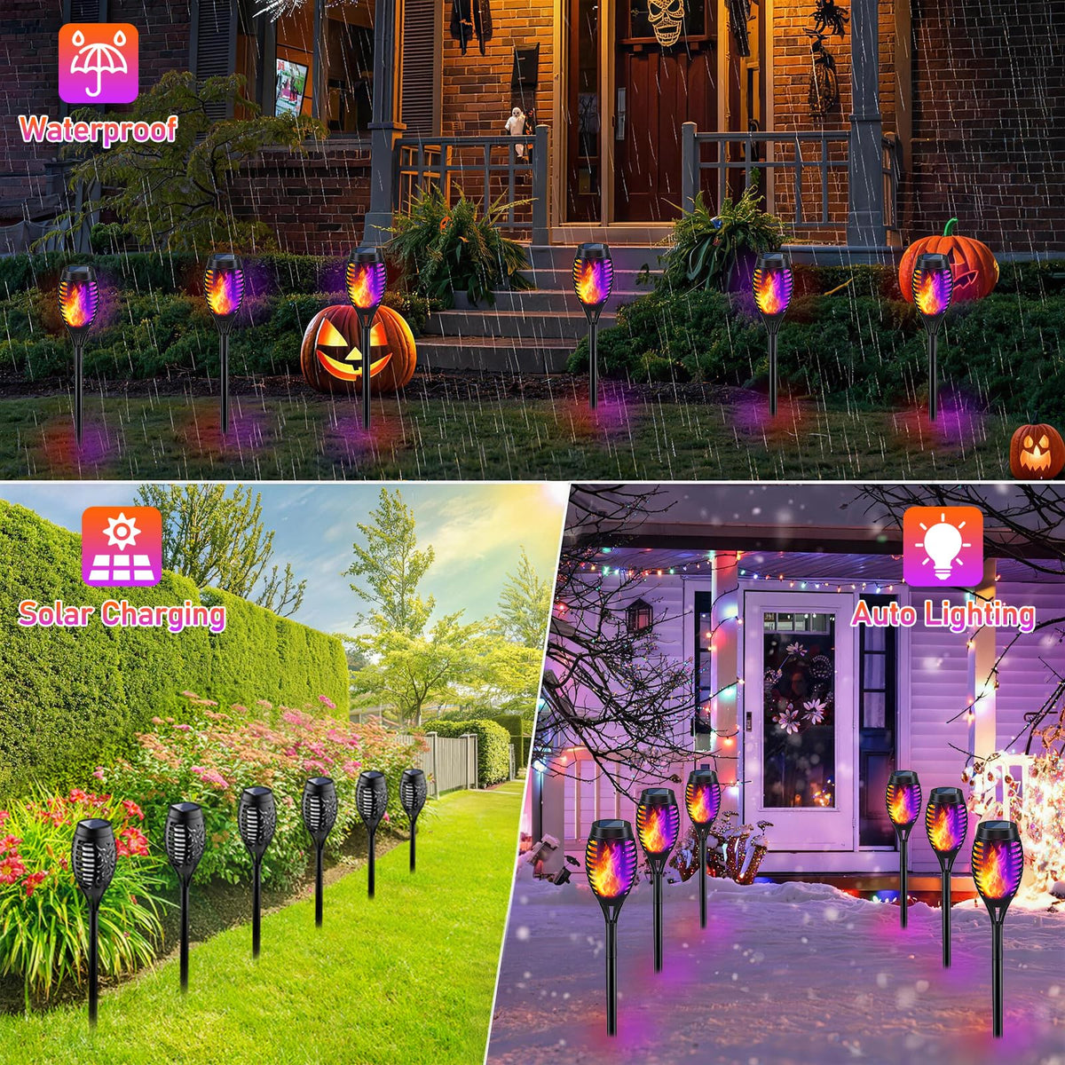 Halloween Decorations Outdoor Flickering Flame Purple Halloween Solar Light