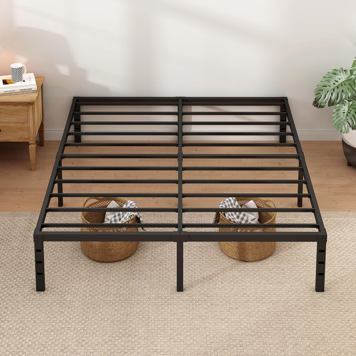 NEW JETO Metal Bed Frame,Queen Size Bed Frame with Storage Space,14 Inch
