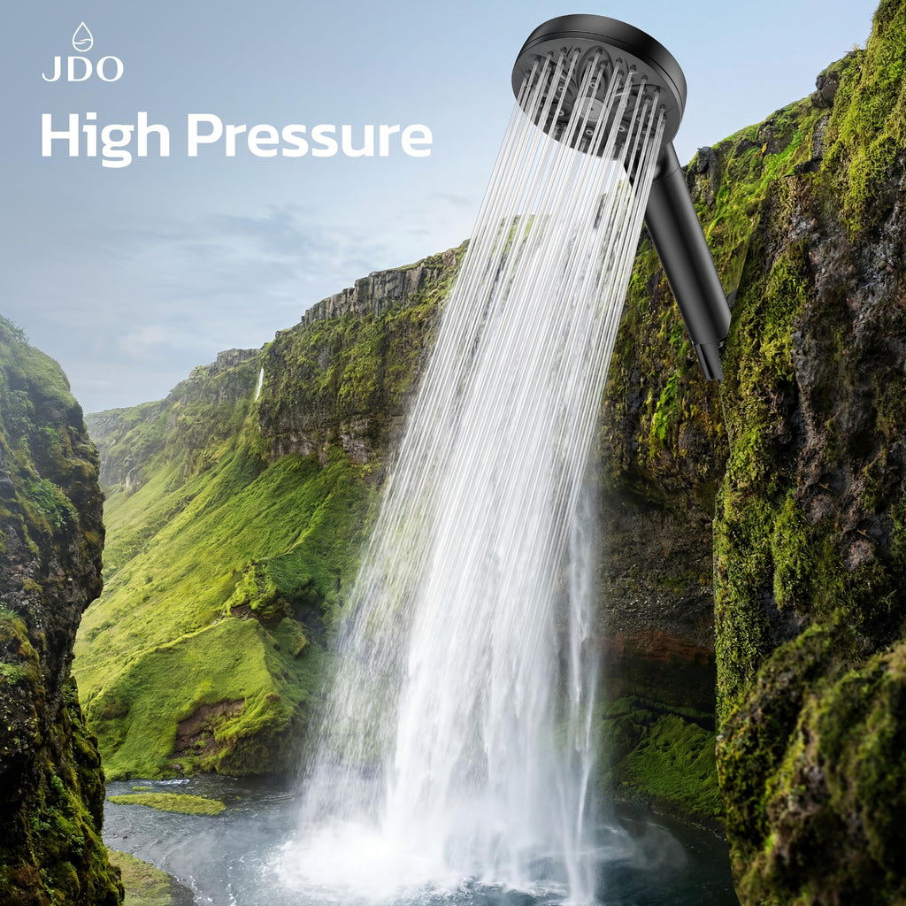 JDO High‑Pressure 6‑Setting Handheld Shower Head, 4.7 Inch Chrome Premium