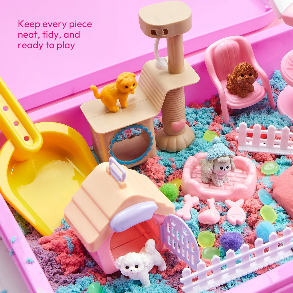 JOVA Klever Kits Construction Sensory Bin for Kids with Glow in The Dark Stones, Sandbox with Lid Castle Building kit, Preschool Learning Activities Gifts for Boys Girls Age 3+