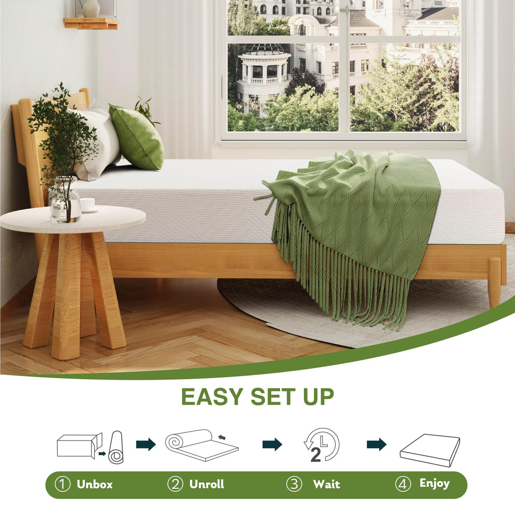 EGOHOME Twin Mattress 14 Inch, Green Tea Memory Foam Mattress, Medium Plush