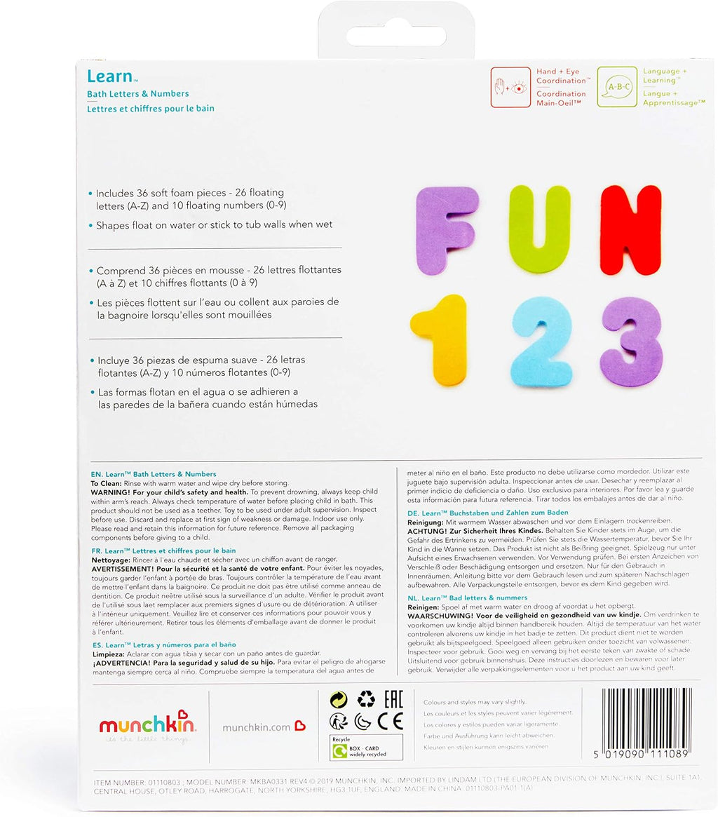 Munchkin® Learn™ Bath Letters and Numbers 36pc Toddler Bath Toy (Pack of 12)