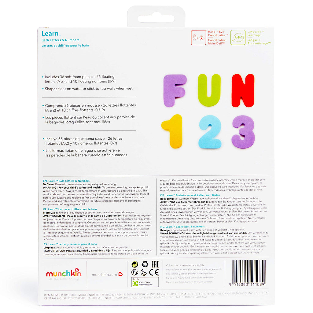 Munchkin® Learn™ Bath Letters and Numbers 36pc Toddler Bath Toy (Pack of 12)